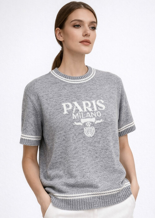 Μπλούζα Πλεκτό Logo Κοντομάνικη Γκρι-cuca.gr